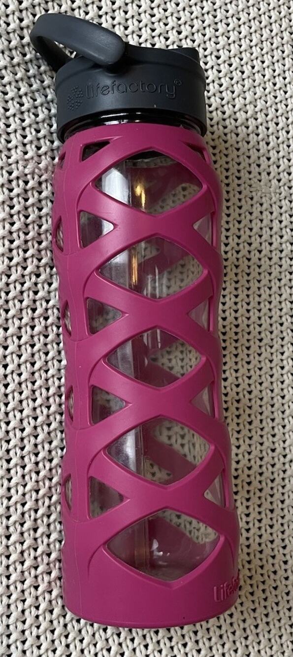 Lifefactory 22 Oz Glass Water Bottle Silicone Sleeve Coral Pink USED